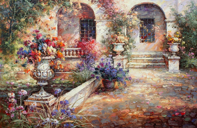 Garden flowers vase road building free wallpaper - medium preview image