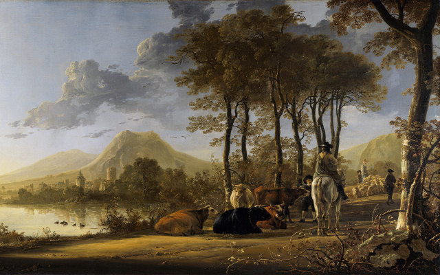 Man horse river cattle foreground free wallpaper - medium preview image