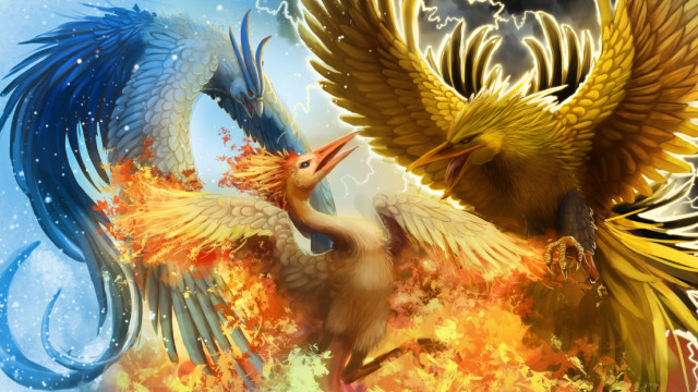 Birds fighting fire ice background free wallpaper - medium preview image