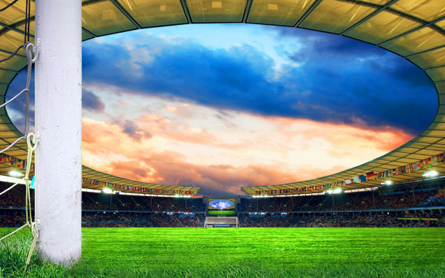 Soccer field goal sky clouds free wallpaper - medium preview image
