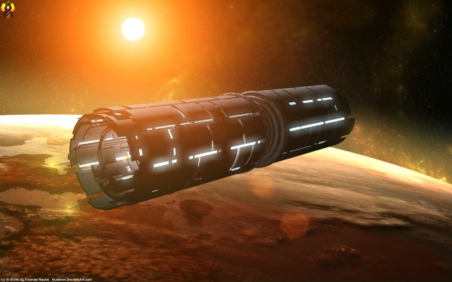 Space station planet sun red free wallpaper - medium preview image