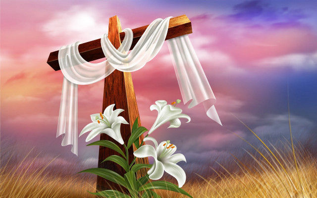 Cross white cloth flowers foreground #2 free wallpaper - medium preview image
