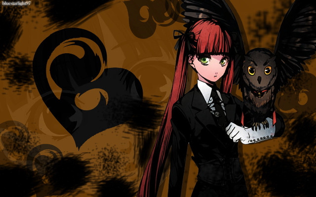 Girl red hair black owl free wallpaper - medium preview image