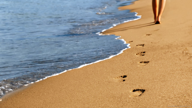 Beach footprints person walking water free wallpaper - medium preview image