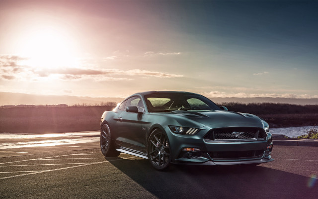 Mustang parked sunset horizon sunshine #2 free wallpaper - medium preview image