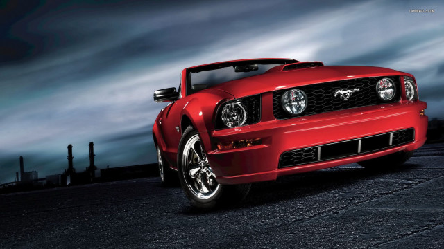 Red mustang car night cloudy free wallpaper - medium preview image