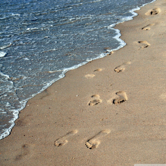 Beach wave footprints sand person free wallpaper - medium preview image