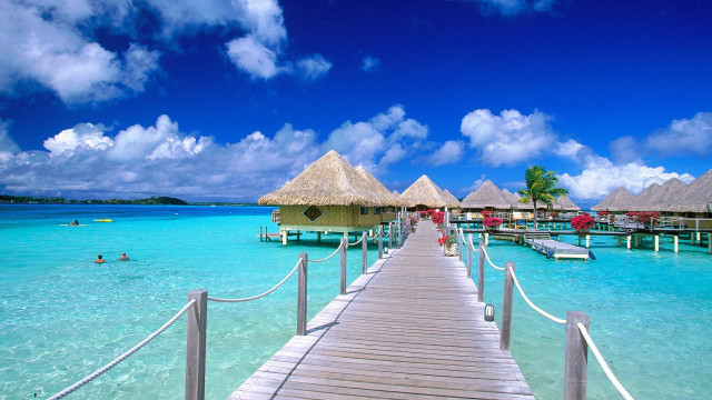 Pier beach thatched huts dock free wallpaper - medium preview image