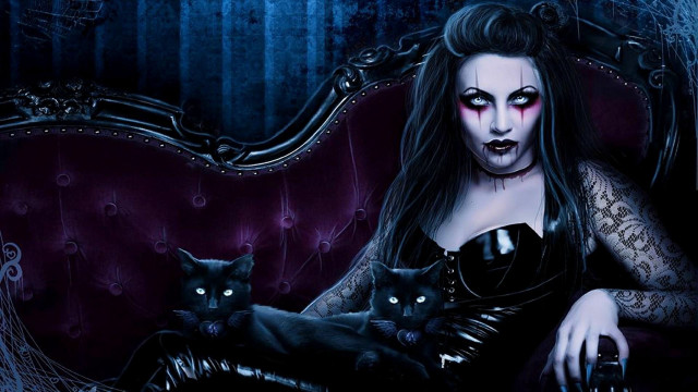 Gothic woman with cats creepy free wallpaper - medium preview image