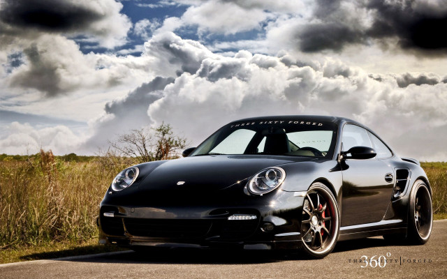 Black porsche parked road cloudy free wallpaper - medium preview image