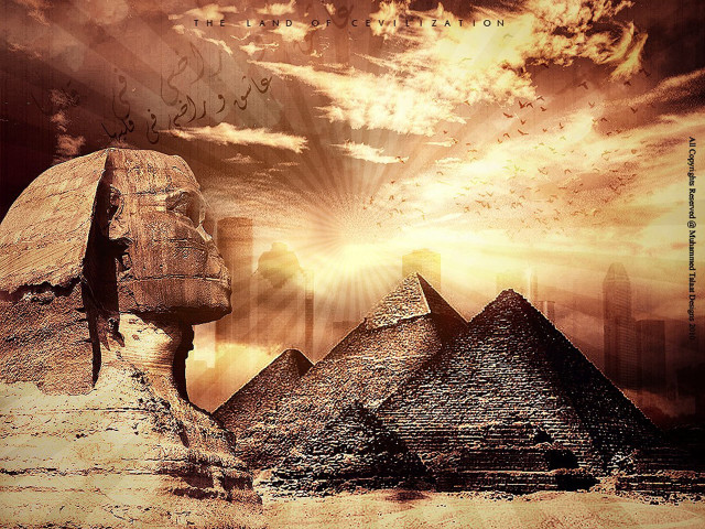Sphinx pyramids desert sunset bird free wallpaper - medium preview image