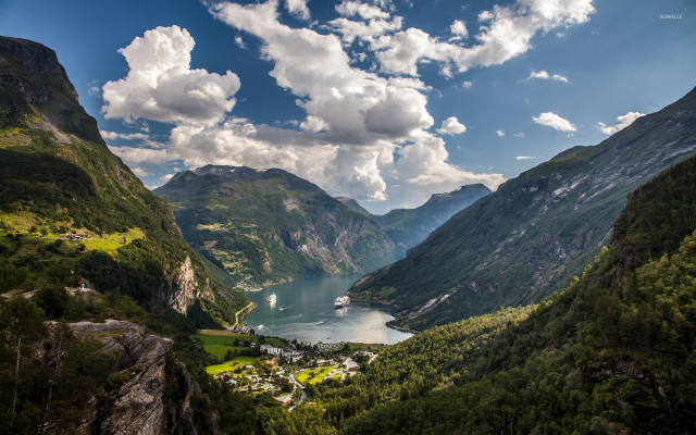 Scenic valley lake mountains clouds #3 free wallpaper - medium preview image