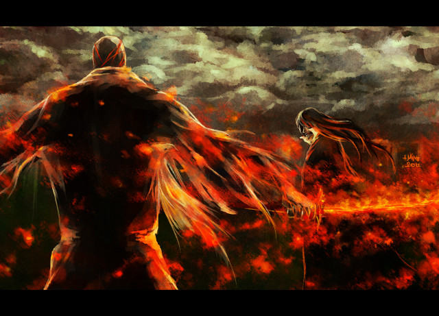 Man woman field fire sky free wallpaper - medium preview image