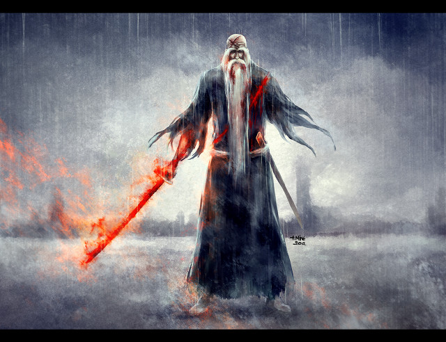 Man sword foggy red flames free wallpaper - medium preview image