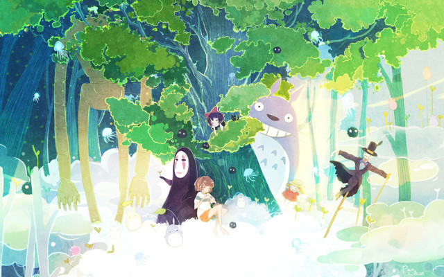 Forest animals people trees bushes free wallpaper - medium preview image