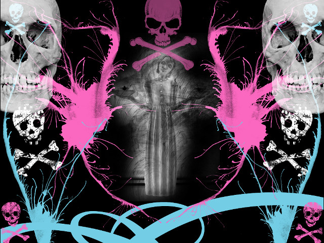Skull crossbone blackwhite pinkblue gothic free wallpaper - medium preview image
