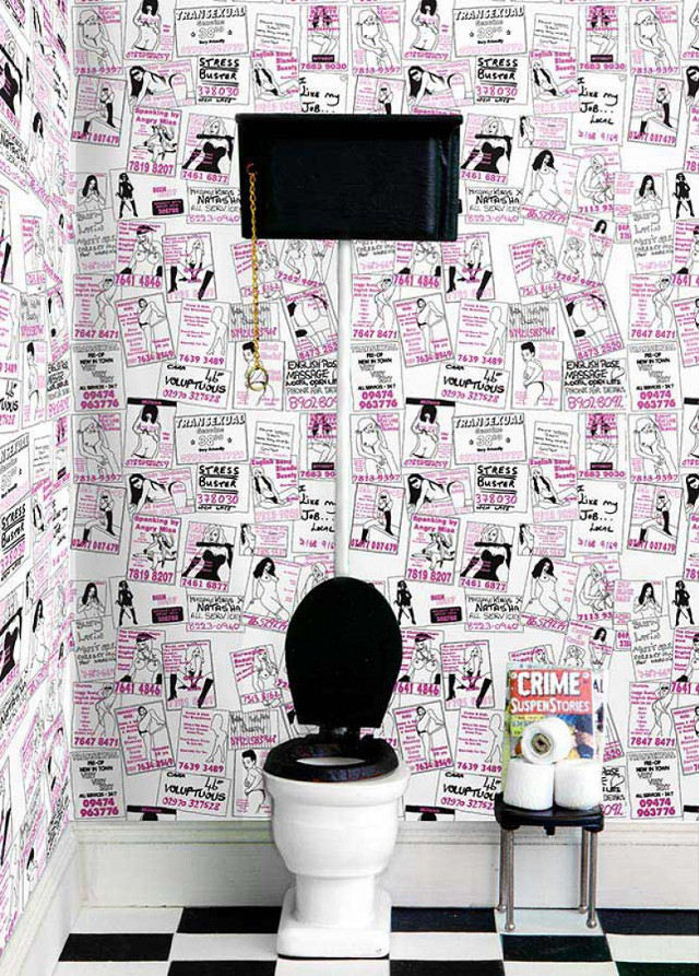 Bathroom toilet wallpaper pink black free wallpaper - medium preview image