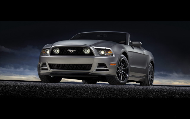 Silver mustang convertible night road free wallpaper - medium preview image