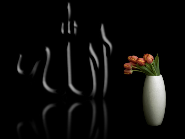 White vase flowers table black free wallpaper - medium preview image