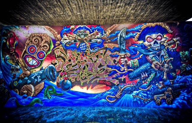 Skeleton dragon mural tunnel blue free wallpaper - medium preview image