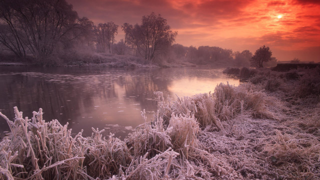 River ice grass trees red free wallpaper - medium preview image