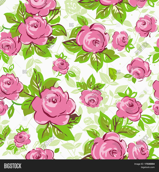 Pink rose flower pattern green free wallpaper - medium preview image