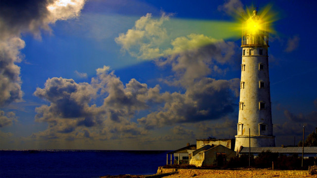 Lighthouse bright light ocean cloudy free wallpaper - medium preview image