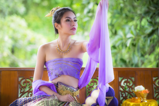 Woman purple dress bench purple free wallpaper - medium preview image