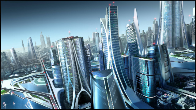 Futuristic afrofuturism cityscape nyc tokyo free wallpaper - medium preview image