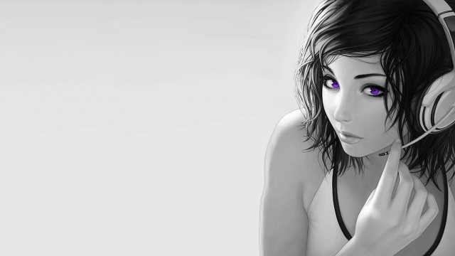 Woman headphones sad look camera free wallpaper - medium preview image