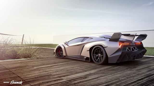 White sports car ocean windmill free wallpaper - medium preview image