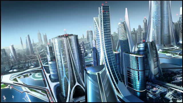 Futuristic cityscape neo tokyo architecture free wallpaper - medium preview image