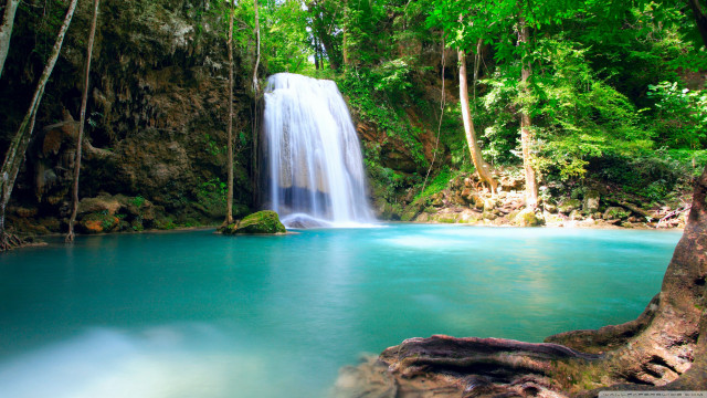 Waterfall forest blue pool rock free wallpaper - medium preview image