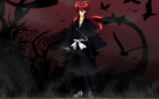 Red haired man birds kimono free wallpaper - medium preview image
