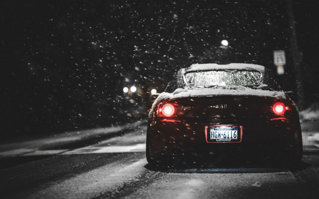 Car driving snowy street night free wallpaper - medium preview image