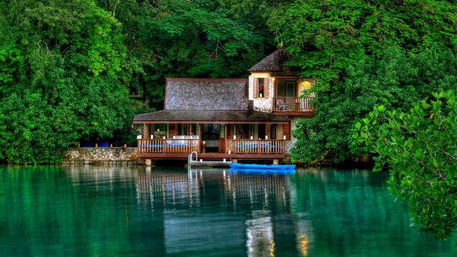 House lake trees boat dock #2 free wallpaper - medium preview image