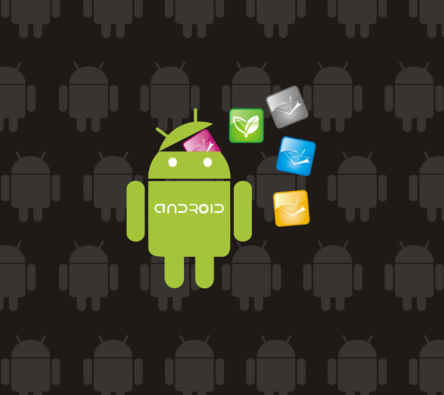Green android icons black background free wallpaper - medium preview image