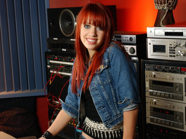 Woman red hair jean jacket free wallpaper - medium preview image