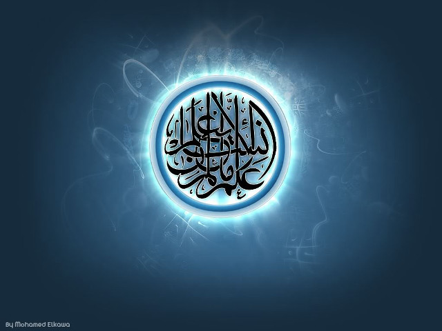 Blue circle calligraphy black white free wallpaper - medium preview image