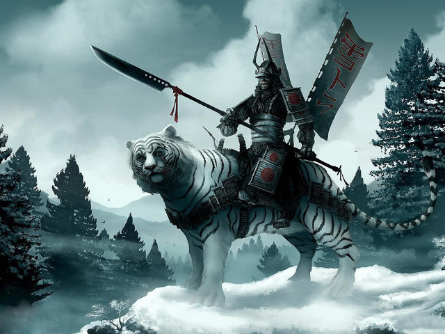Man riding white tiger forest #2 free wallpaper - medium preview image