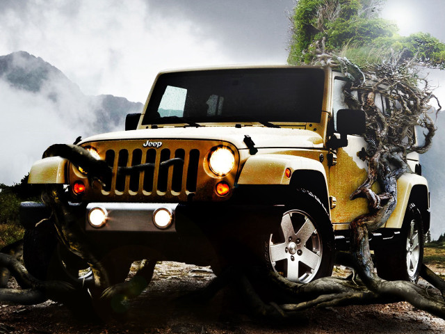 Yellow jeep rocky road tree free wallpaper - medium preview image