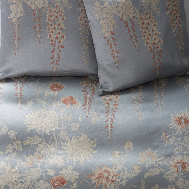 Bed blue gold comforter pillows free wallpaper - medium preview image
