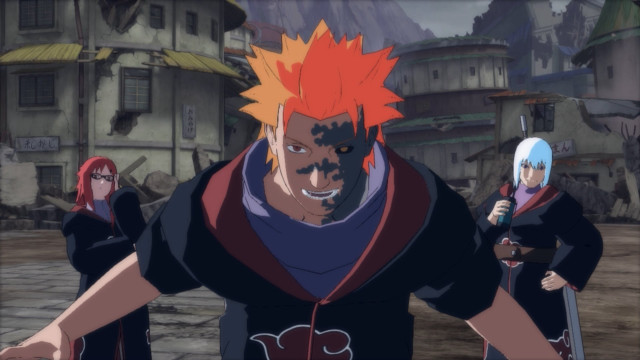Anime characters courtyard buildings sword free wallpaper - medium preview image