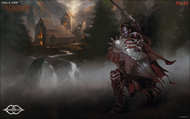 Man armor sword castle waterfall free wallpaper - medium preview image