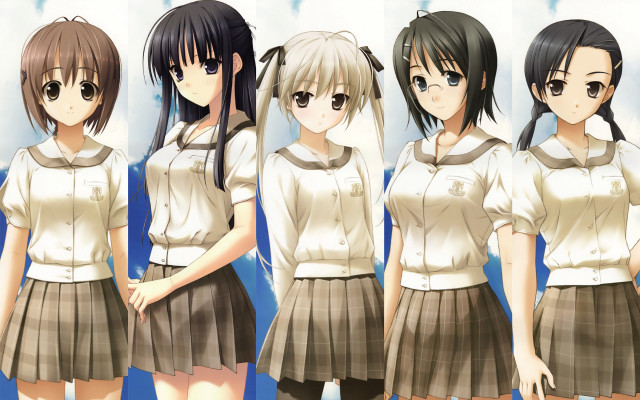 Anime girls school uniforms clouds free wallpaper - medium preview image