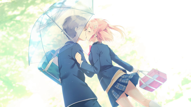 Couple standing under umbrella rain free wallpaper - medium preview image