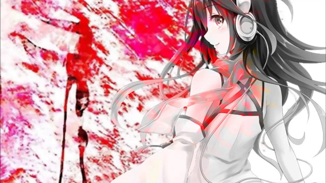 Woman headphones red background image free wallpaper - medium preview image