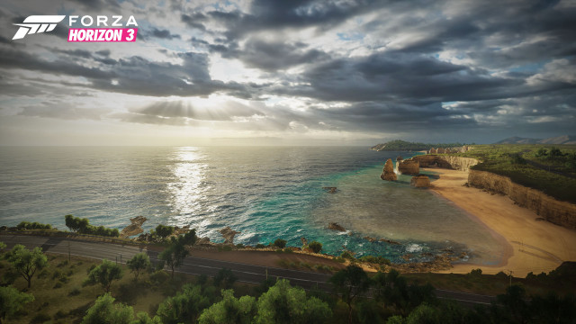Beach road birdseye ocean cloudy free wallpaper - medium preview image