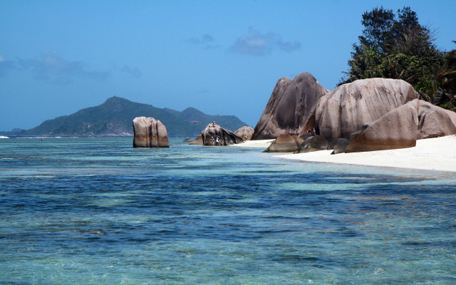 Beach rocks ocean mountain blue free wallpaper - medium preview image