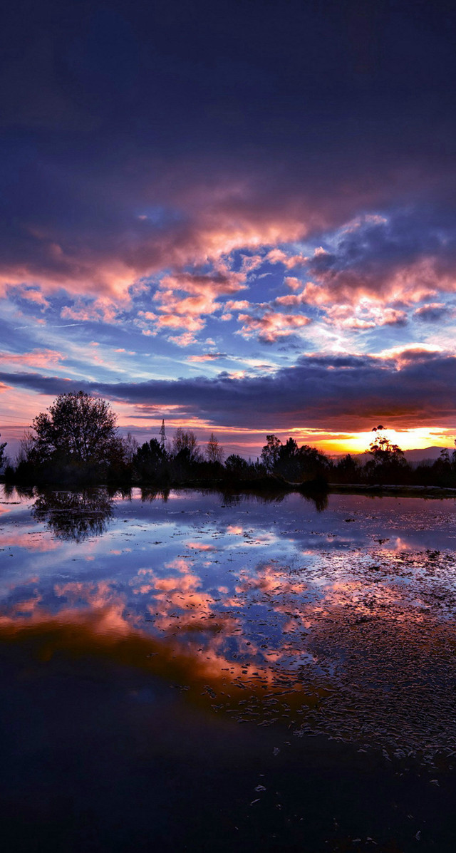 Sunset reflection water trees clouds free wallpaper - medium preview image